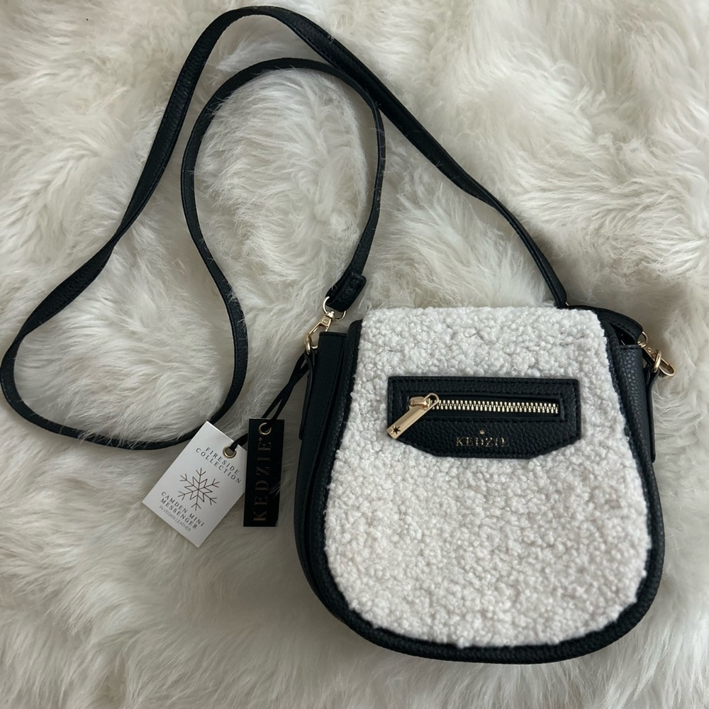 KEDZIE Crossbody Bag for Women Mini Messenger in Vegan Leather Faux Shearling